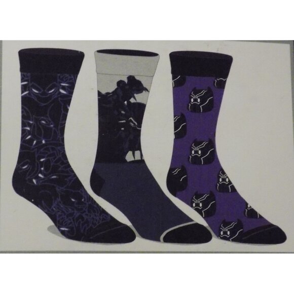 Bioworld Other - Marvel Black Panther 3 Pair Multi-Design Mid-Calf Crew Socks Mens Size 8-12